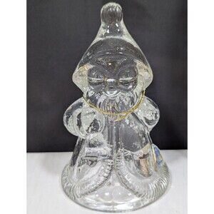 Vtg Goebel Clear Crystal Glass 5" Santa Bell With Sticker